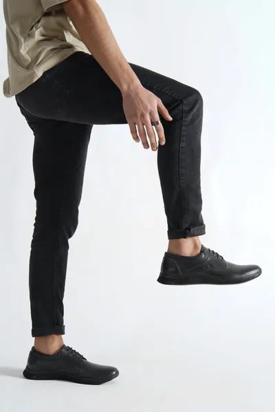 Casual Hakiki Deri Rahat Erkek Ayakkabı Siyah — görsel 3/4