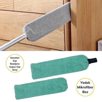 Saplı Mikrofiber Başlıklı Girintili Yüzey Temizleme Mopu Toz Alma Fırçası — görsel 5/5